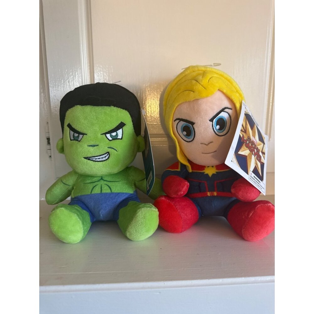 Marvel Kidrobot Hulk 7" & Captain Marvel 8" Plush Stuffed Collectible Figures